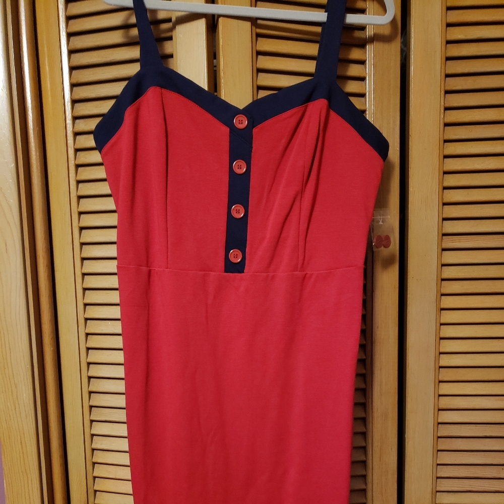 NWT ModCloth XL retro style red and blue knee length dress